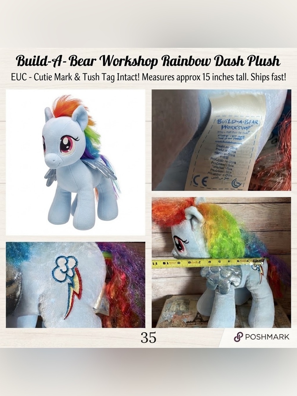 My Little Pony Stuffed Plush Build a Bear Rainbow Dash 15” Blue Hasbro kids toy